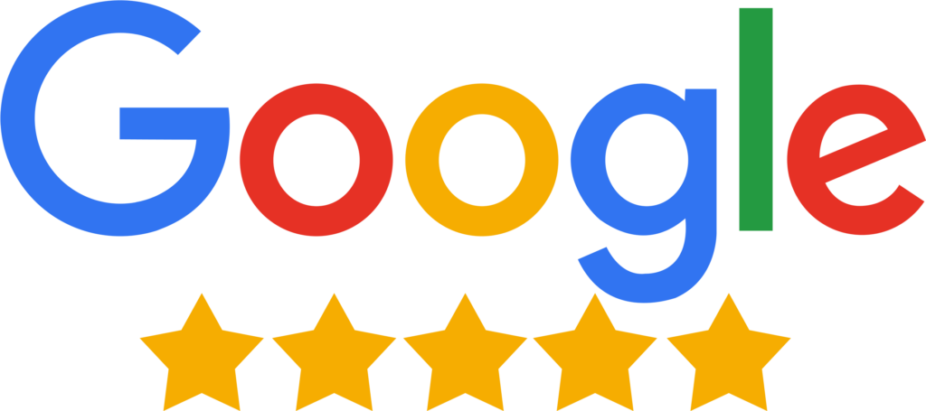 Google logo above five yellow stars, representing a five-star rating or review.